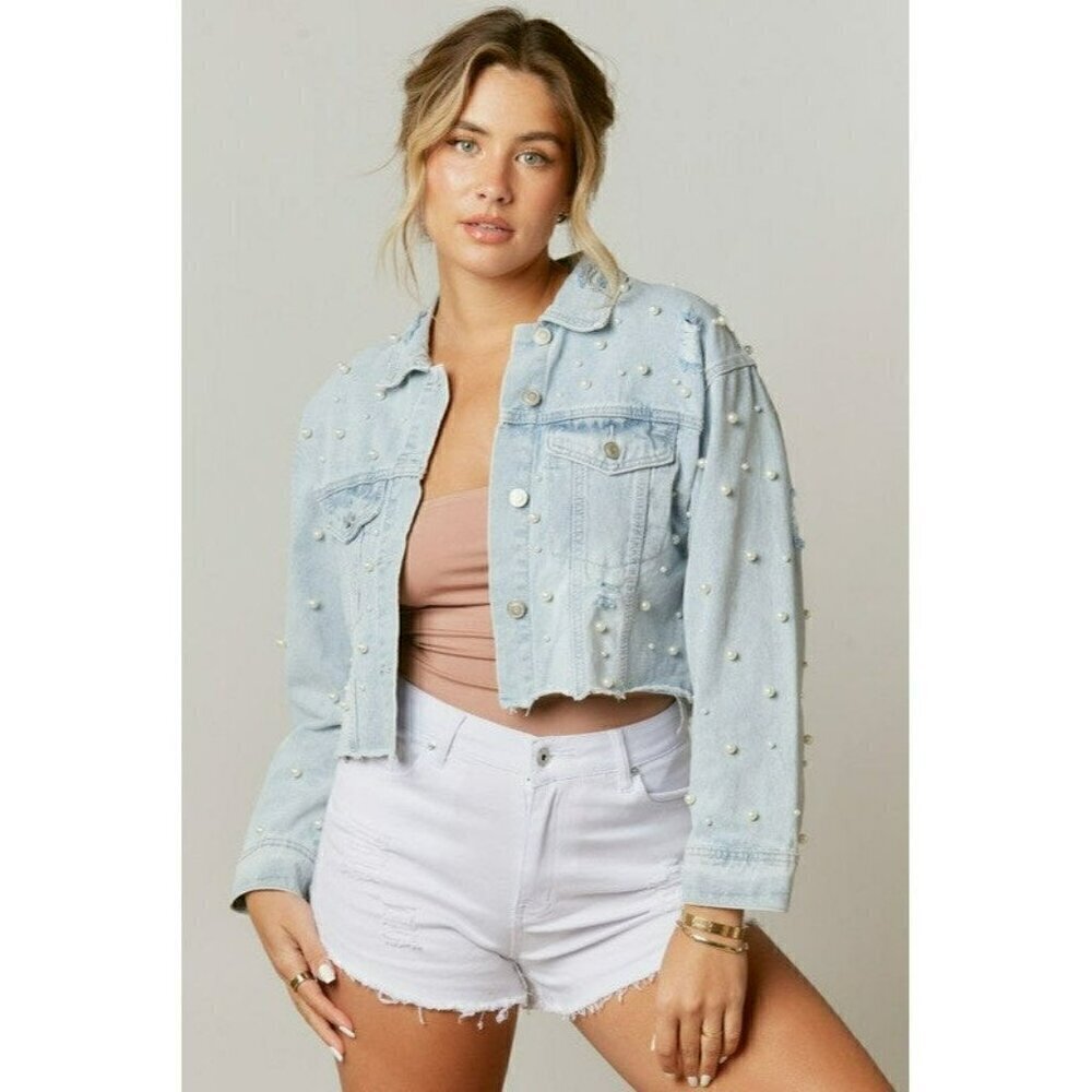 One in a Million Denim and Pearls Jacket - Picture 3 of 10